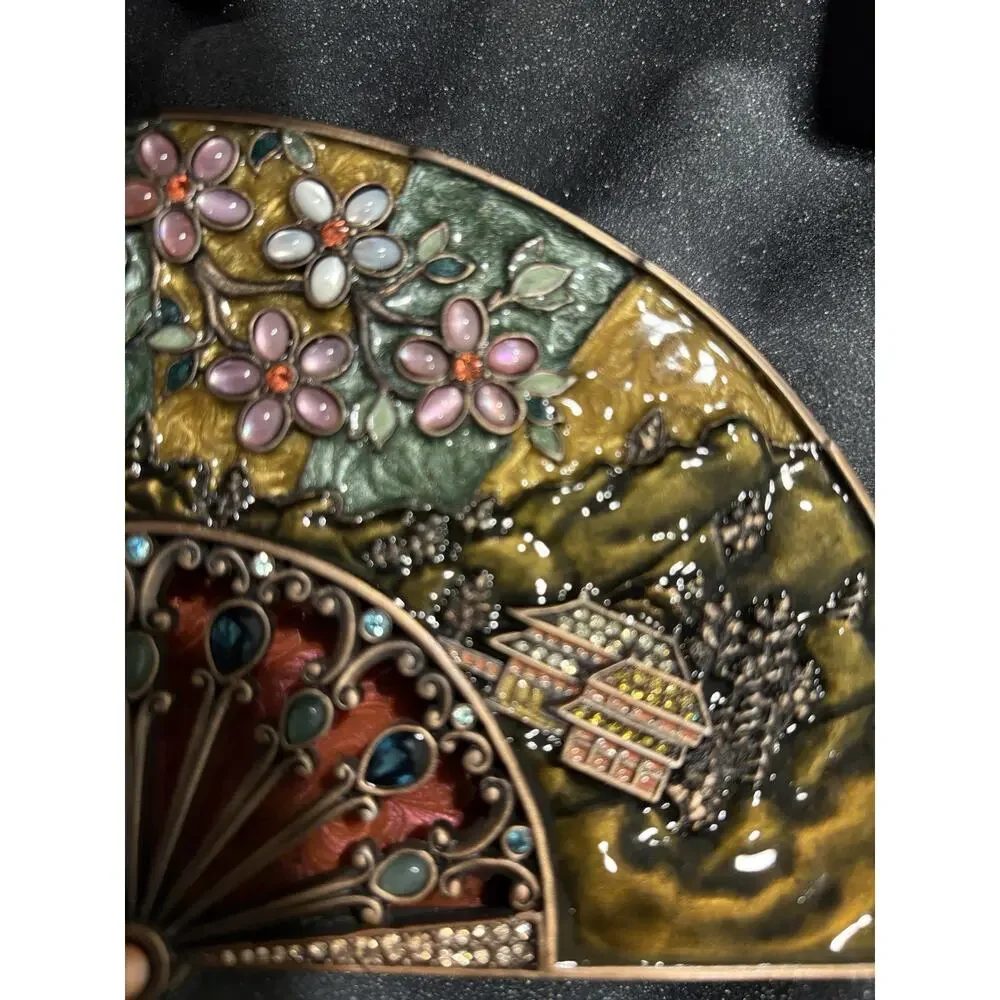 Jay Strongwater Fan Philomena Trinket Box Enameled & Jeweled Chinese Oriental - Picture 5 of 13